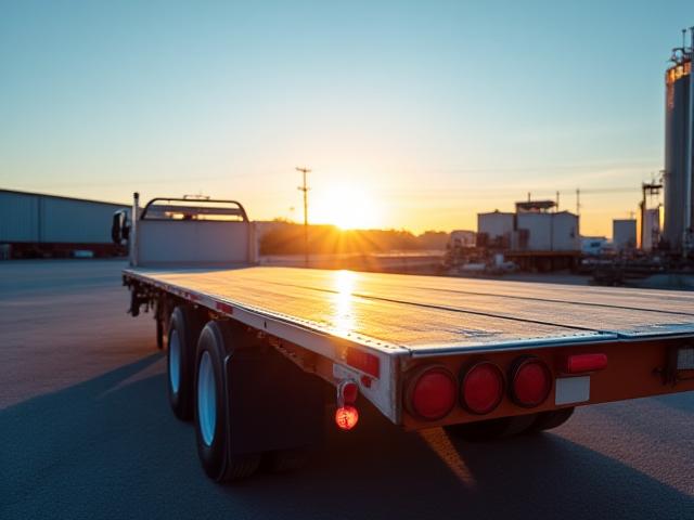 Open flatbed trailer for industrial cargo