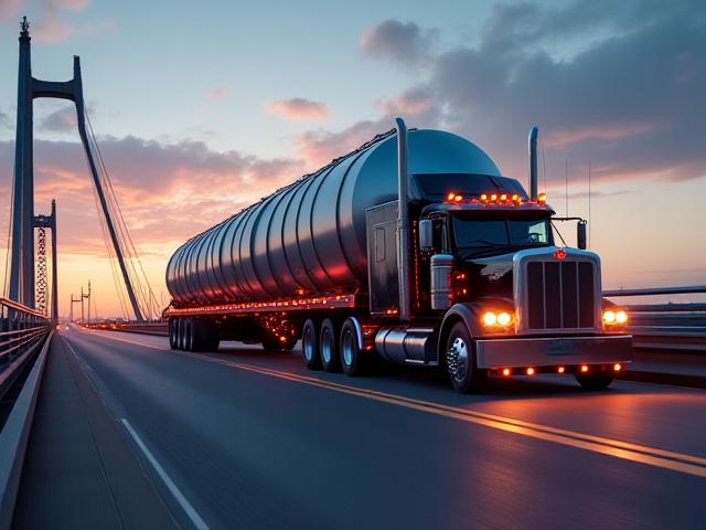 Hot shot tractor trailer moving specialized equipment