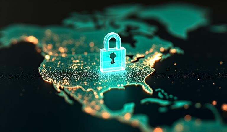 Secure data transfer icon on a dark high-tech background