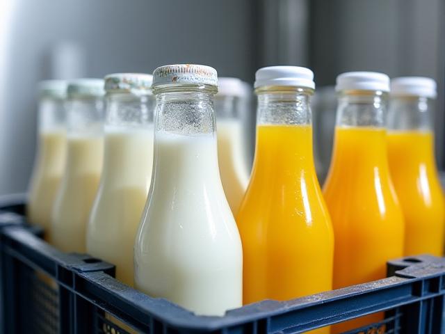 Bottled beverages and dairy products stored at precise temp