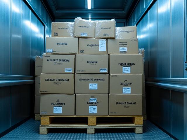 Palletized frozen food items in a reefer truck